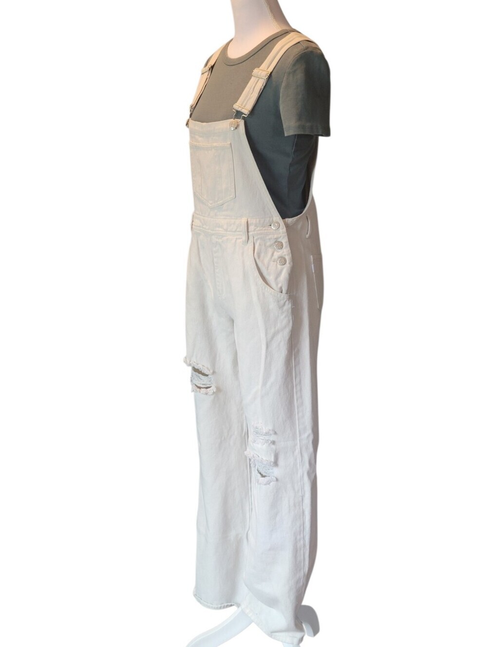 DESU Off White Distressed Denim Overalls - Picture 3 of 7